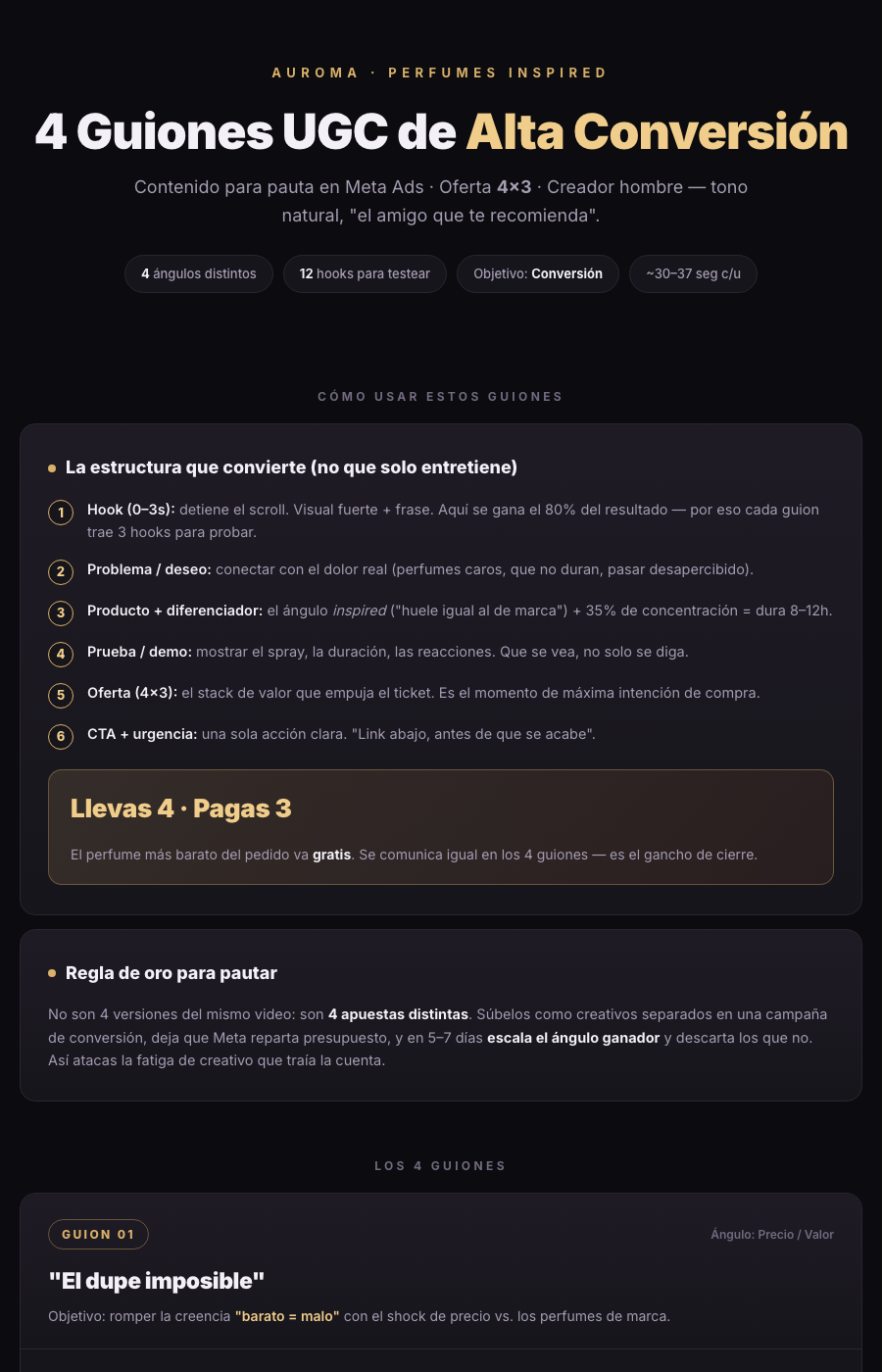 Ejemplo de un guion: estructura, ganchos y ángulos